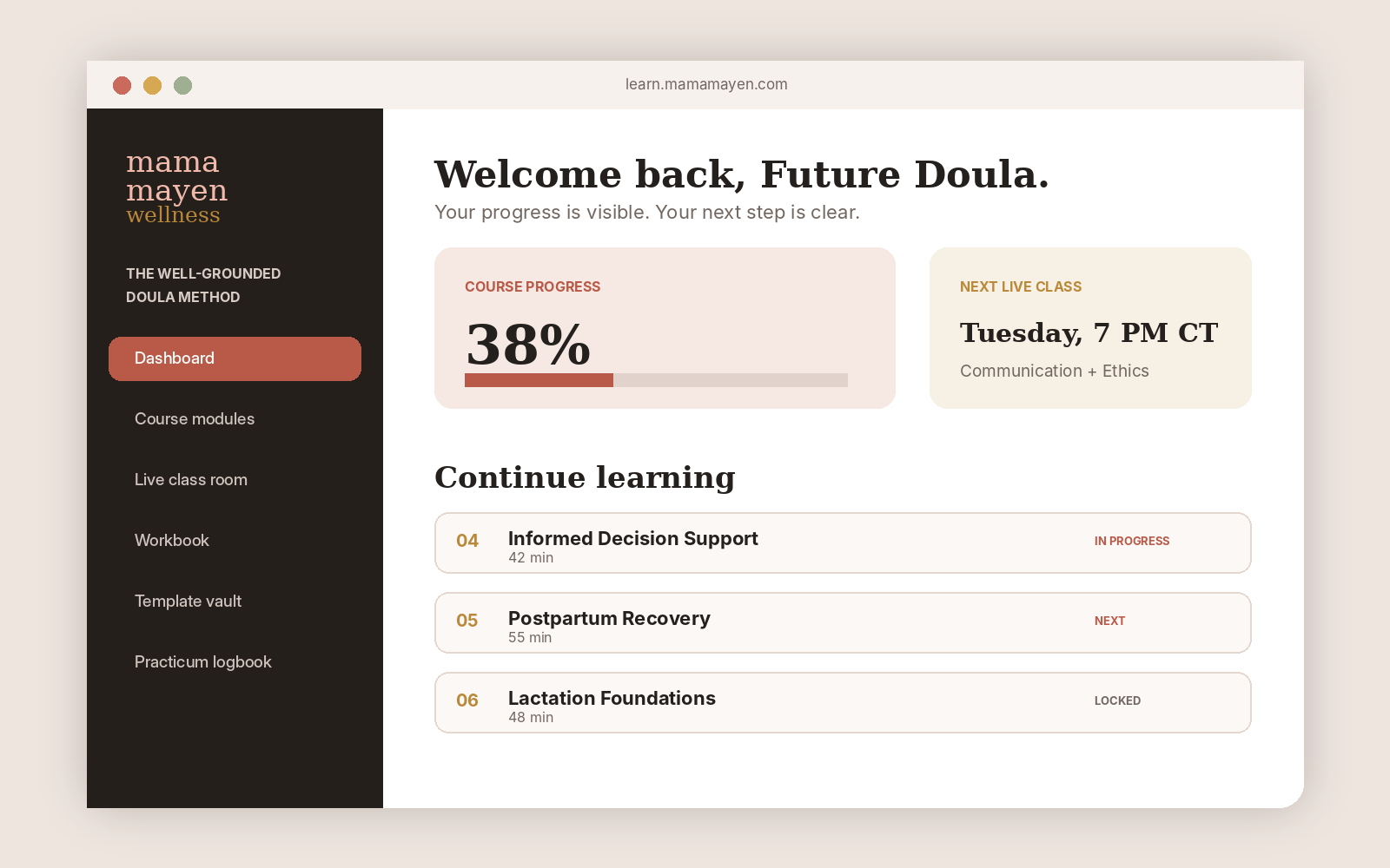 Online learning portal preview
